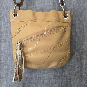 RARE B. Makowsky Crossbody Shoulder Bag Boho Style Camel Leather